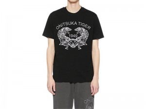 Men's Onitsuka Tiger Graphic T Shirts Black | 8135-WSCBL