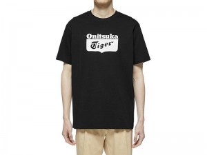 Women's Onitsuka Tiger Logo T Shirts Black | 1035-EMCJS