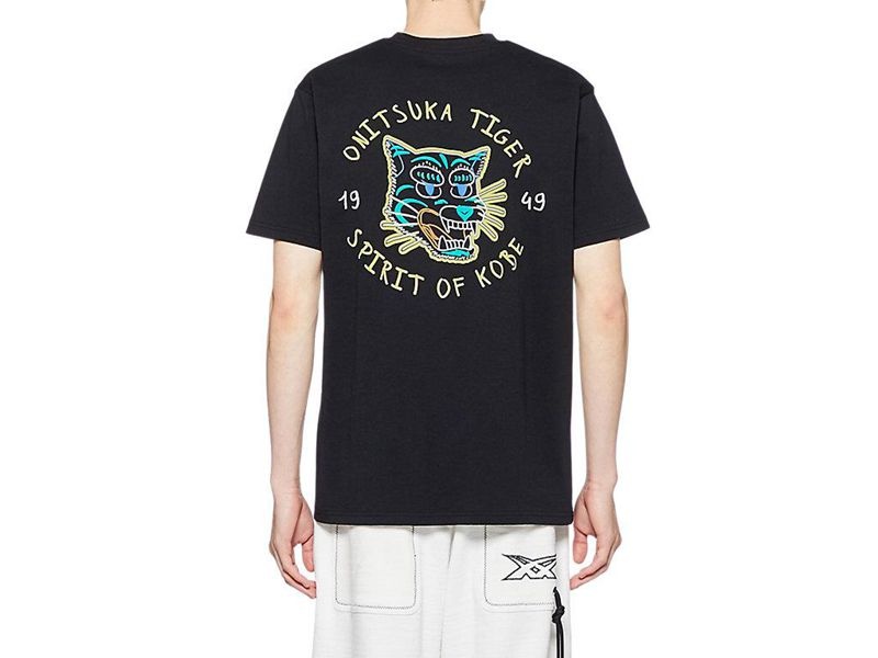 Men's Onitsuka Tiger Graphic T Shirts Black | 1095-XWCPB