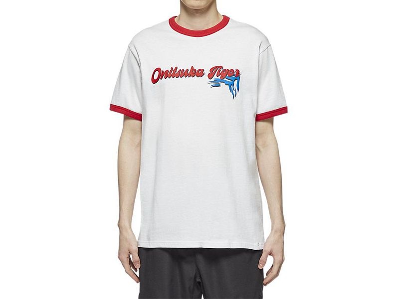 Men's Onitsuka Tiger Graphic T Shirts White | 0837-WCDBP