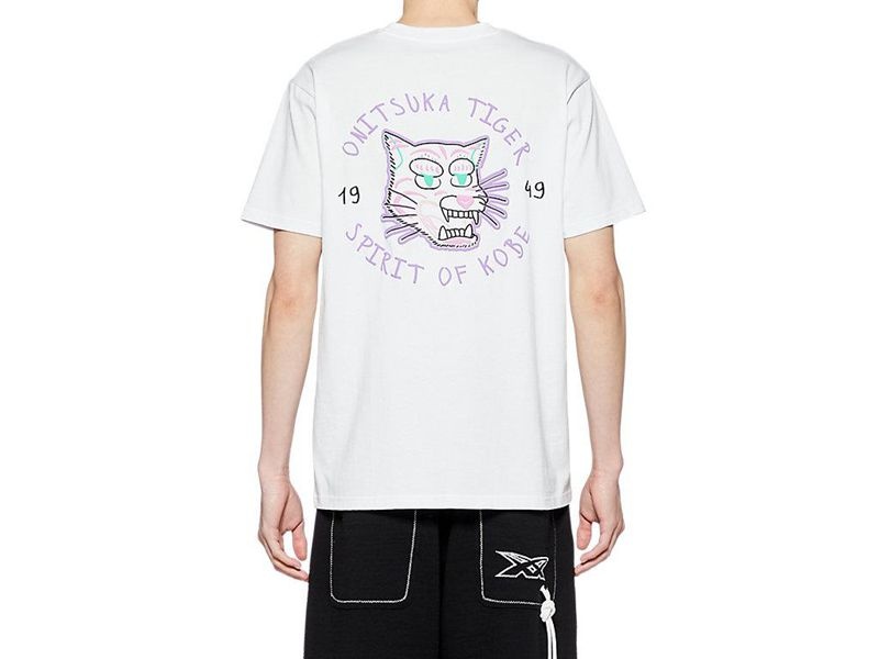 Men's Onitsuka Tiger Graphic T Shirts White | 5769-VASJW