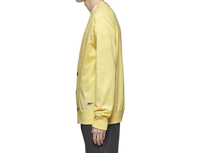 Men's Onitsuka Tiger Knit Cardigan Sweater Yellow | 2356-TNSQC