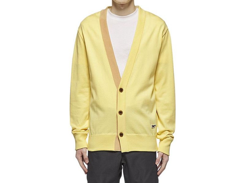 Men's Onitsuka Tiger Knit Cardigan Sweater Yellow | 2356-TNSQC