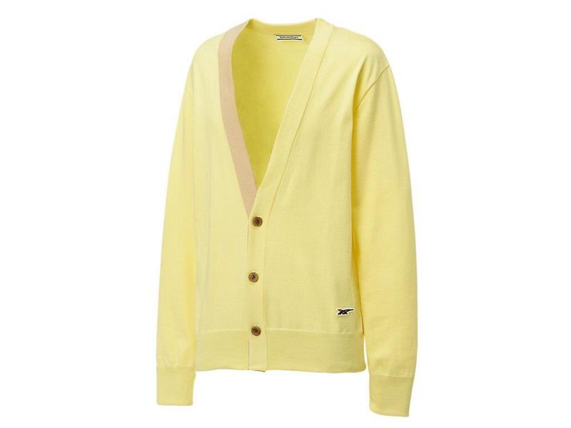 Men's Onitsuka Tiger Knit Cardigan Sweater Yellow | 2356-TNSQC