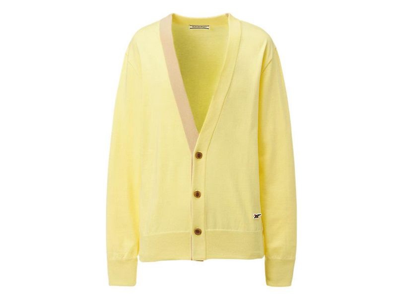 Men\'s Onitsuka Tiger Knit Cardigan Sweater Yellow | 2356-TNSQC