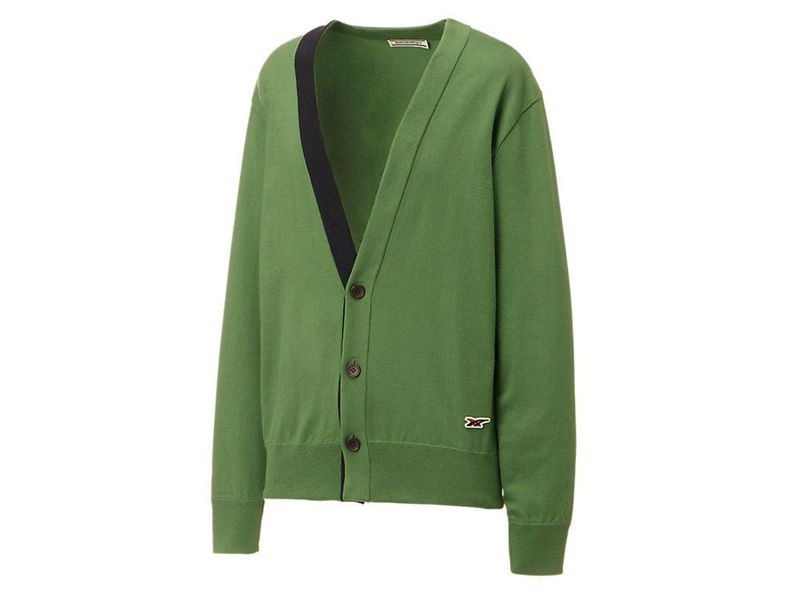 Men's Onitsuka Tiger Knit Cardigan Sweater Green | 5324-OHJZI