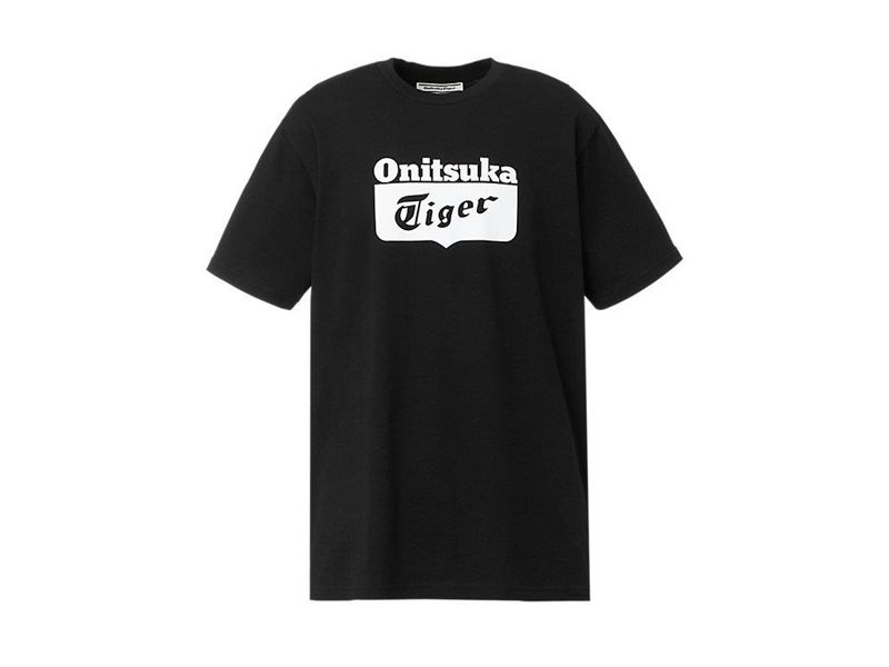 Men's Onitsuka Tiger Logo T Shirts Black | 2950-NJAHQ