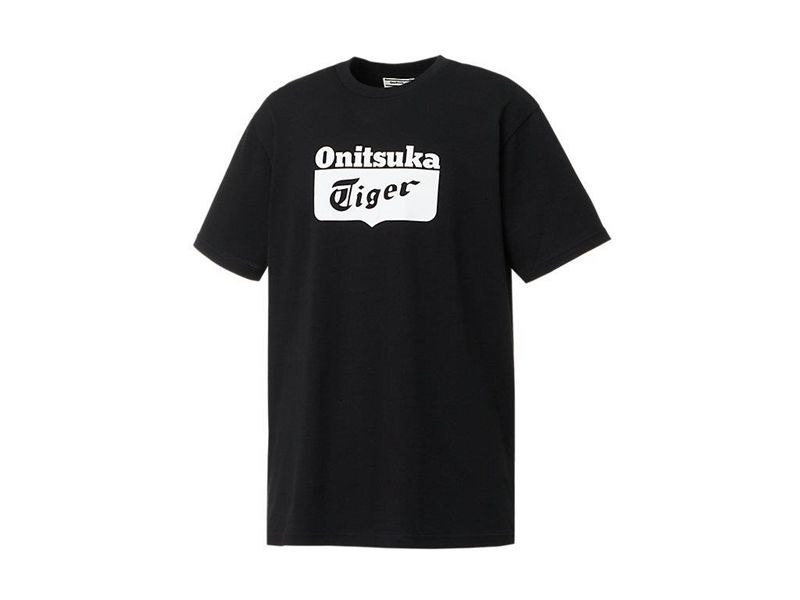 Men's Onitsuka Tiger Logo T Shirts Black | 2950-NJAHQ