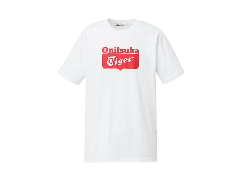 Men's Onitsuka Tiger Logo T Shirts White | 1596-YHUSA