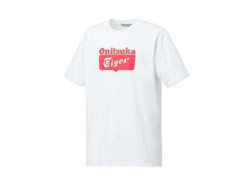 Men's Onitsuka Tiger Logo T Shirts White | 1596-YHUSA