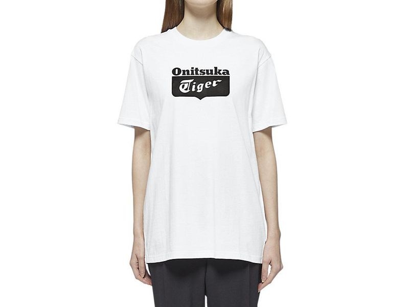 Men's Onitsuka Tiger Logo T Shirts White | 2863-GMBRV