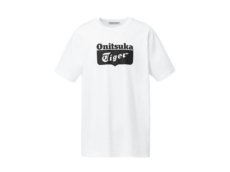 Men's Onitsuka Tiger Logo T Shirts White | 2863-GMBRV