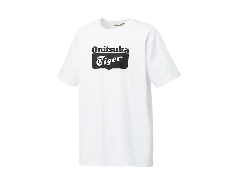 Men's Onitsuka Tiger Logo T Shirts White | 2863-GMBRV