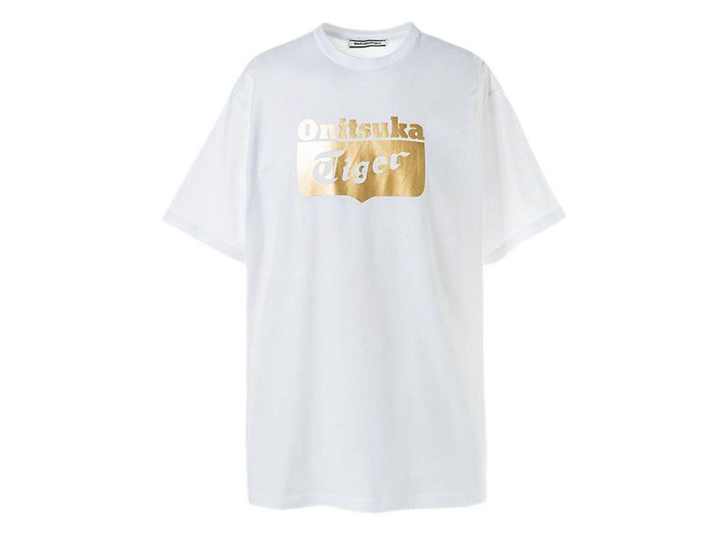 Men's Onitsuka Tiger Logo T Shirts White | 8127-PQIWG