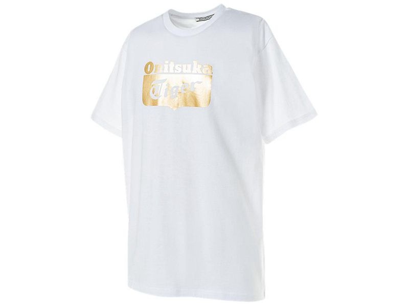 Men's Onitsuka Tiger Logo T Shirts White | 8127-PQIWG