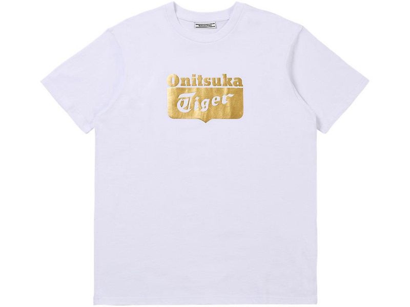 Men's Onitsuka Tiger Logo T Shirts White | 8127-PQIWG