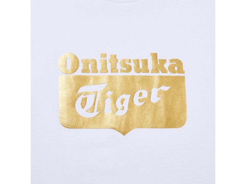 Men's Onitsuka Tiger Logo T Shirts White | 8127-PQIWG