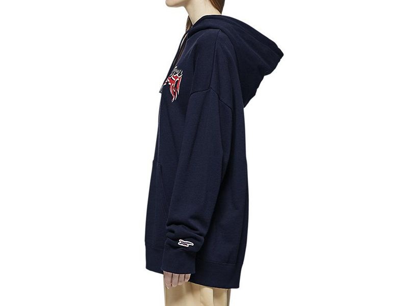 Women's Onitsuka Tiger Top Hoodie Navy | 7684-FVZRU