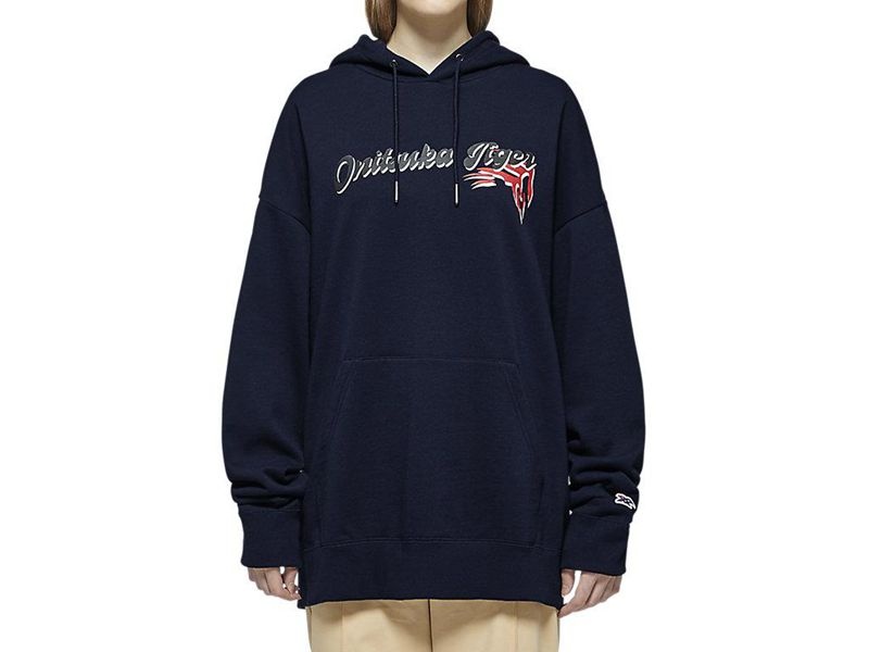 Women's Onitsuka Tiger Top Hoodie Navy | 7684-FVZRU