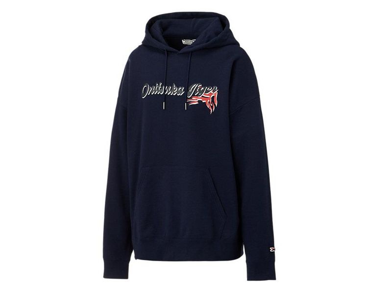 Women's Onitsuka Tiger Top Hoodie Navy | 7684-FVZRU