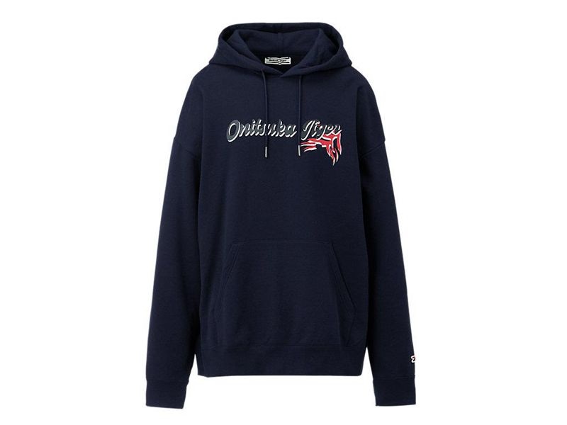 Women\'s Onitsuka Tiger Top Hoodie Navy | 7684-FVZRU